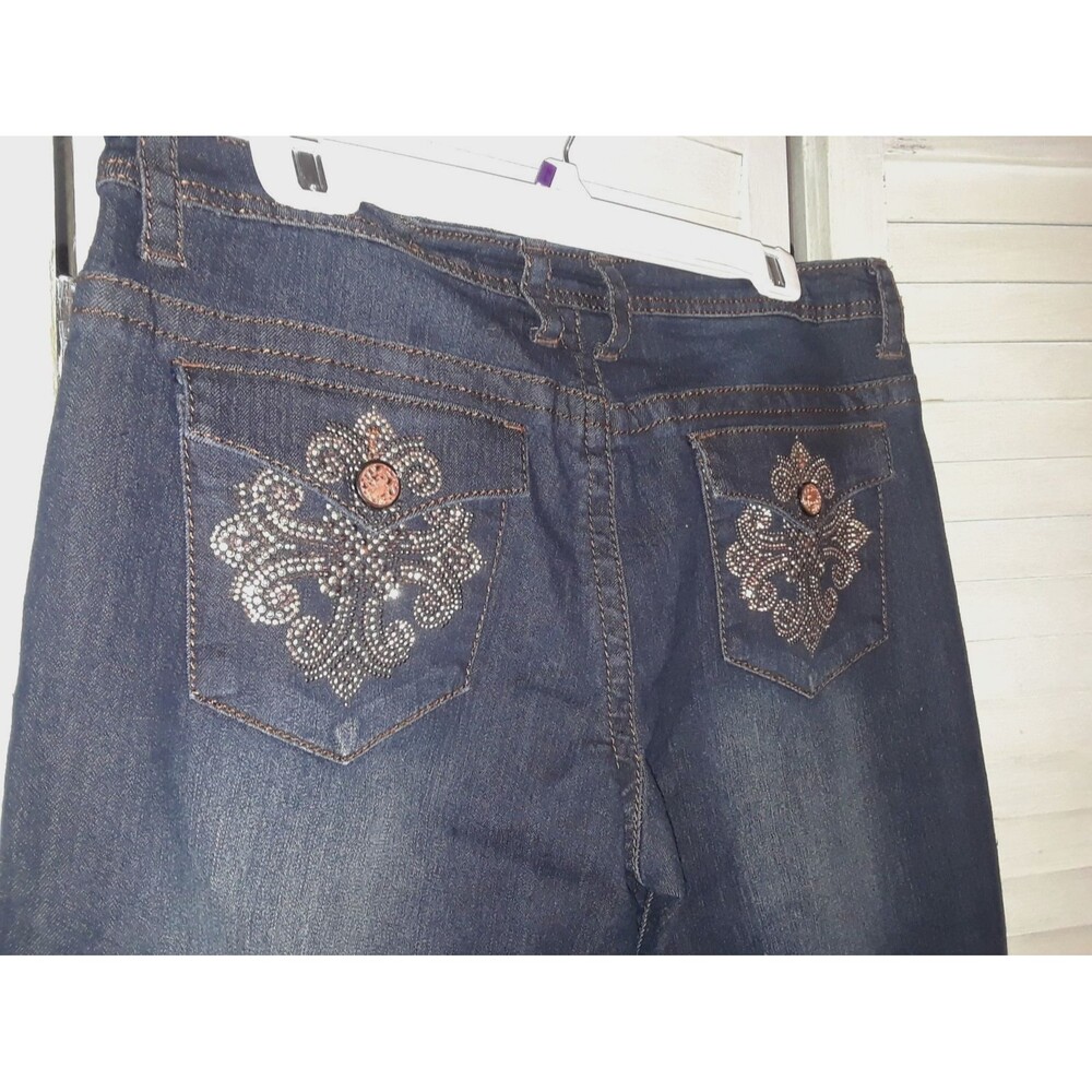 V Christina Women's Jeans Size 12 Heavy Duty Dark Wash Stretchy Embellished